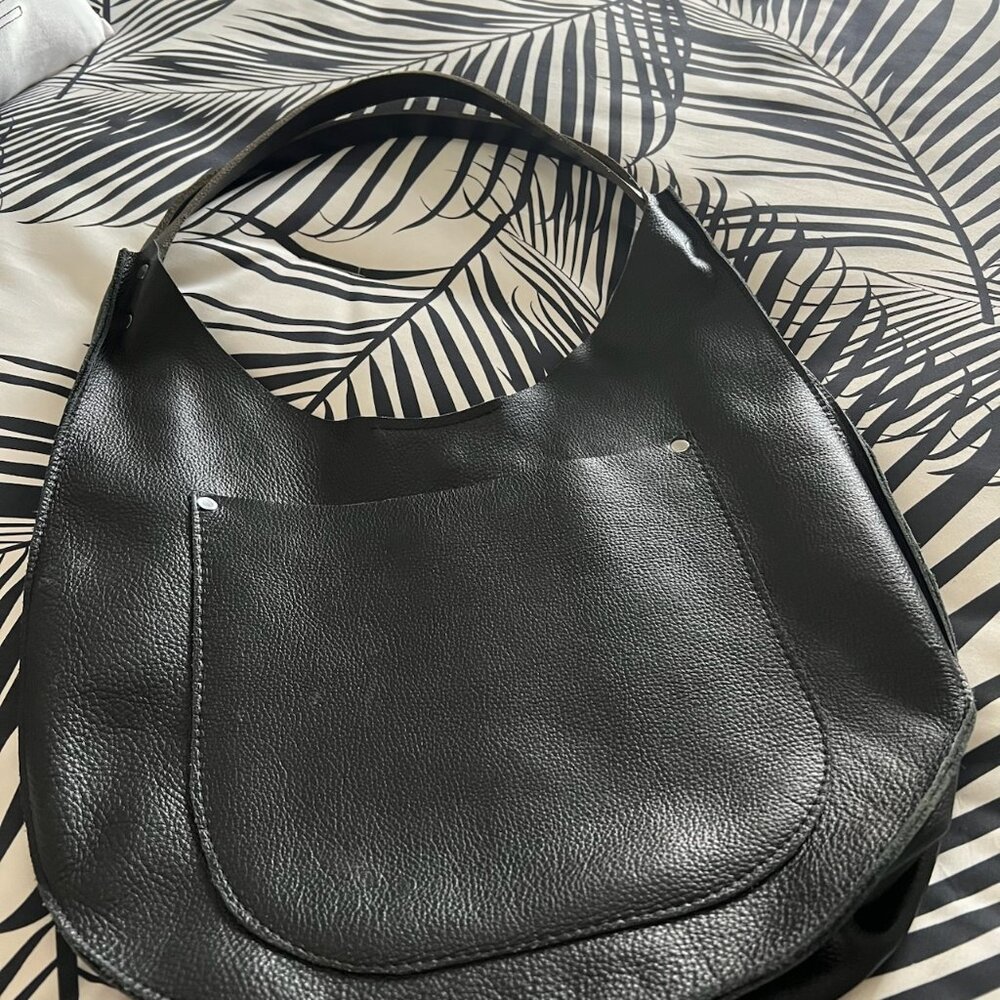 Large Handmade Black SOFT Leather Slouchy Hobo Bag with Front Pocket